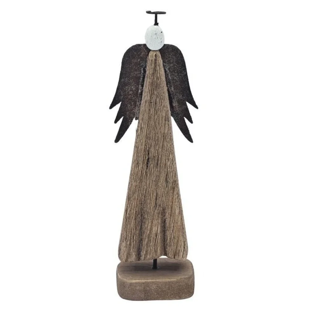 Primitive Wood Angel Figure Rusted Metal Wings Farmhouse Decor Medium 12